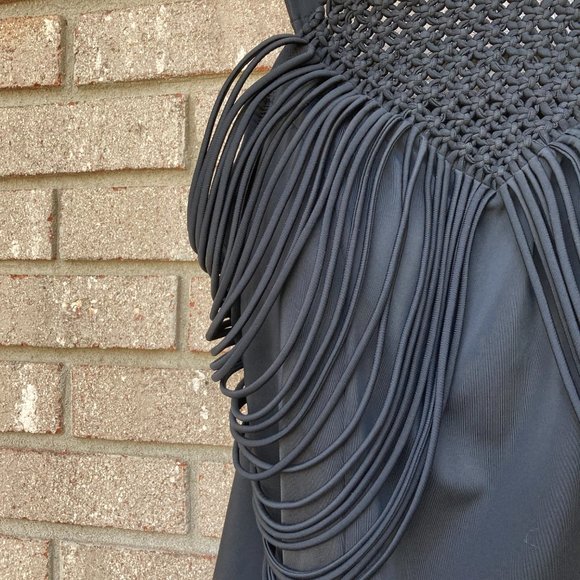 SWIM SUITS FOR ALL Black Crocheted Fringed Swim Suit Top Size 22 - Picture 4 of 8